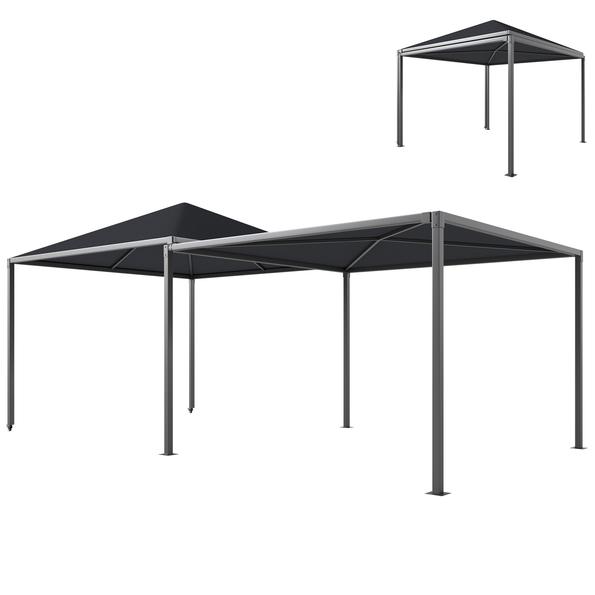 Garden Gazebo, Extendable Awning and Wheels Shelter, UPF30+ Metal Frame