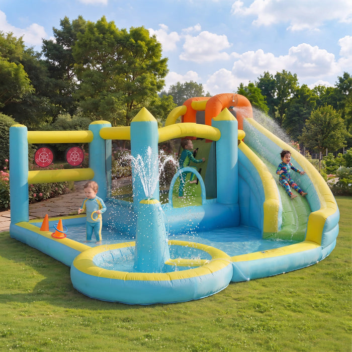 Children's Bouncy Castle Water Park with Slide, Pool and Blower, 430x390x210cm, Inflatable Multi-color
