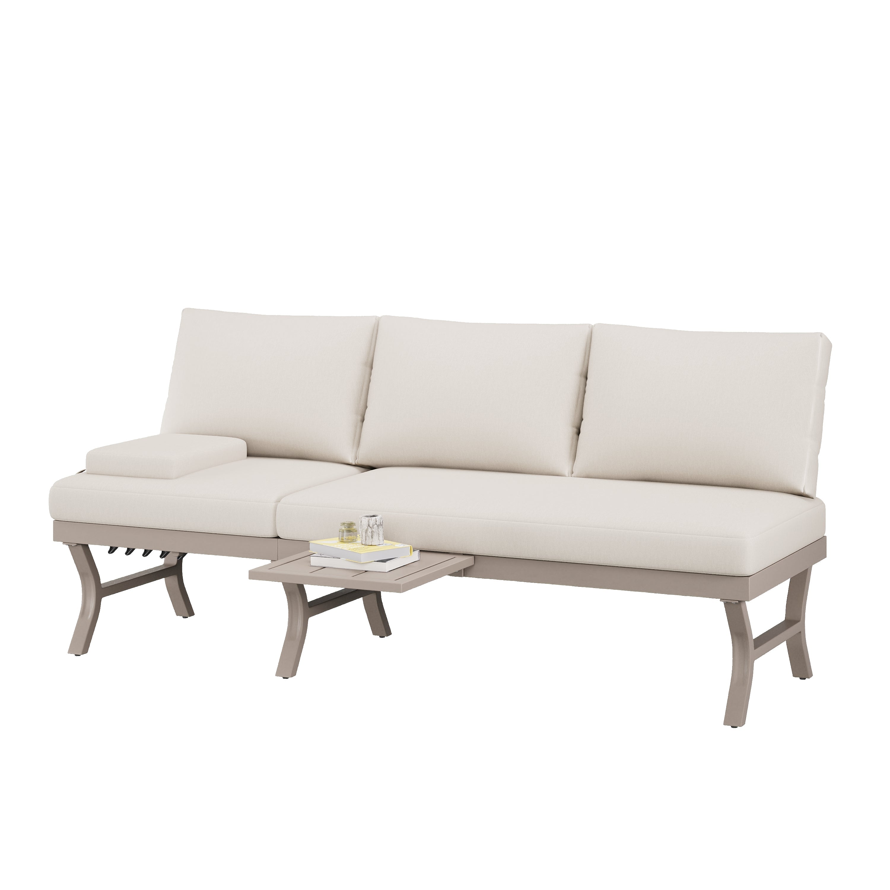 3-Seater Outdoor Sofa Garden Furniture Set with Adjustable Reclining Function and Table, Galvanized Steel, Beige