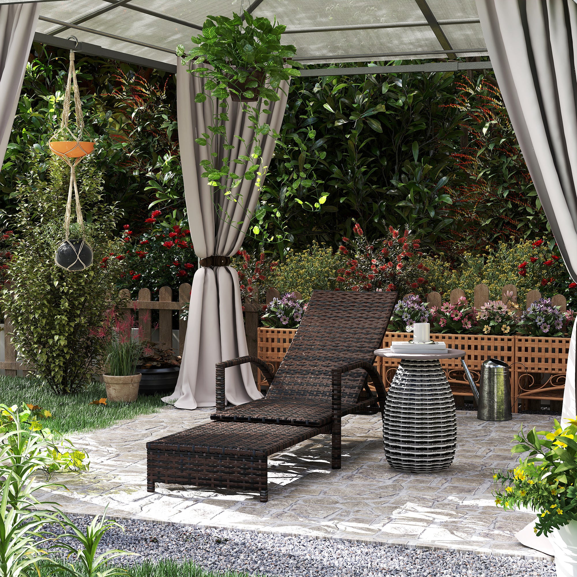 Reclining Lounger, Extending Footrest Rattan Brown