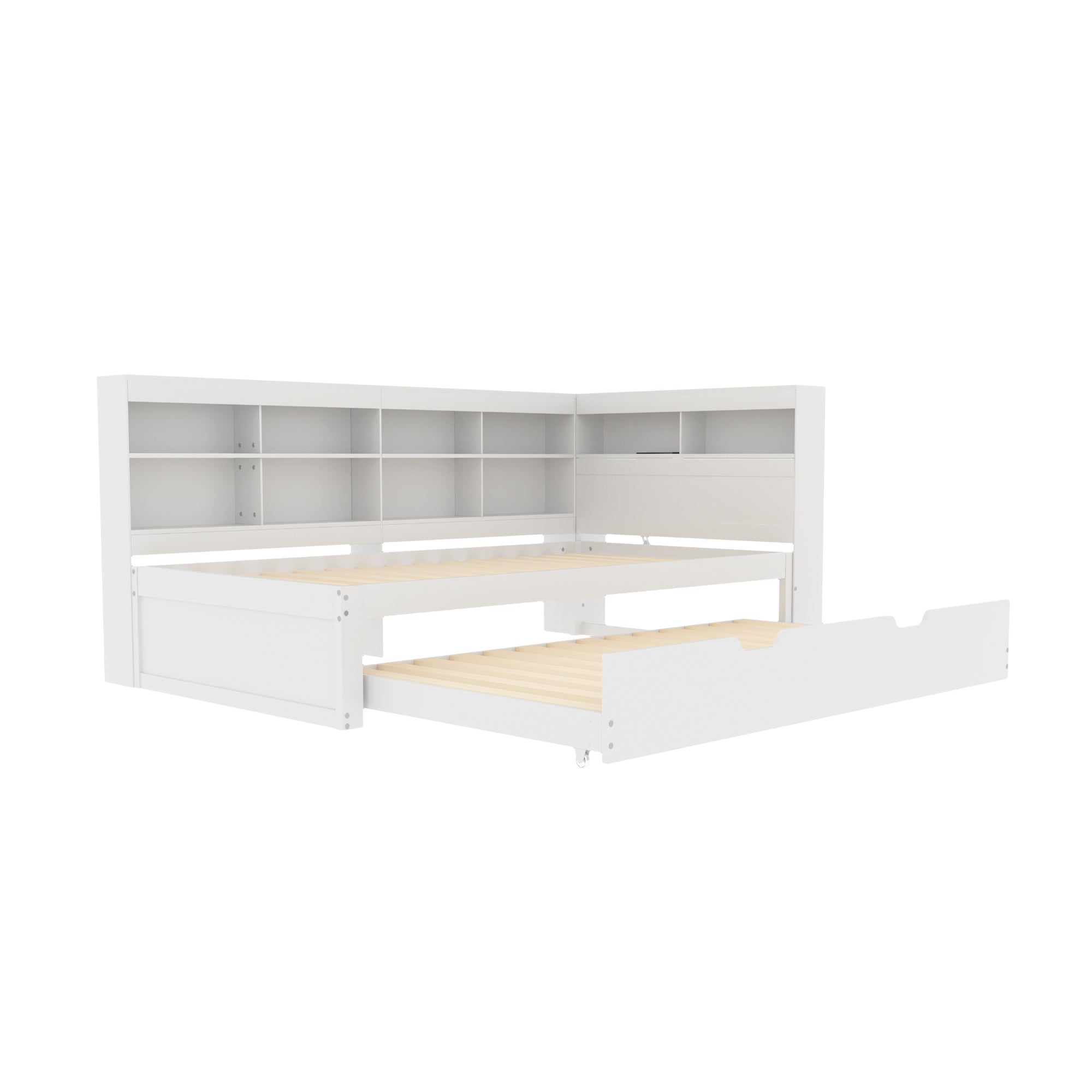 Sofa Bed 90*200 Pull-Out with USB & Storage, Solid Wood, White