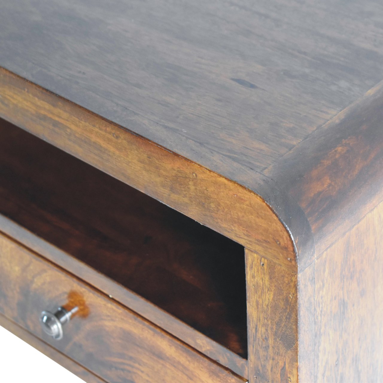 Solid Wood Nightstand, Chunky Wall Mounted 1 Drawer 1 Open-Shelf, Chestnut Brown