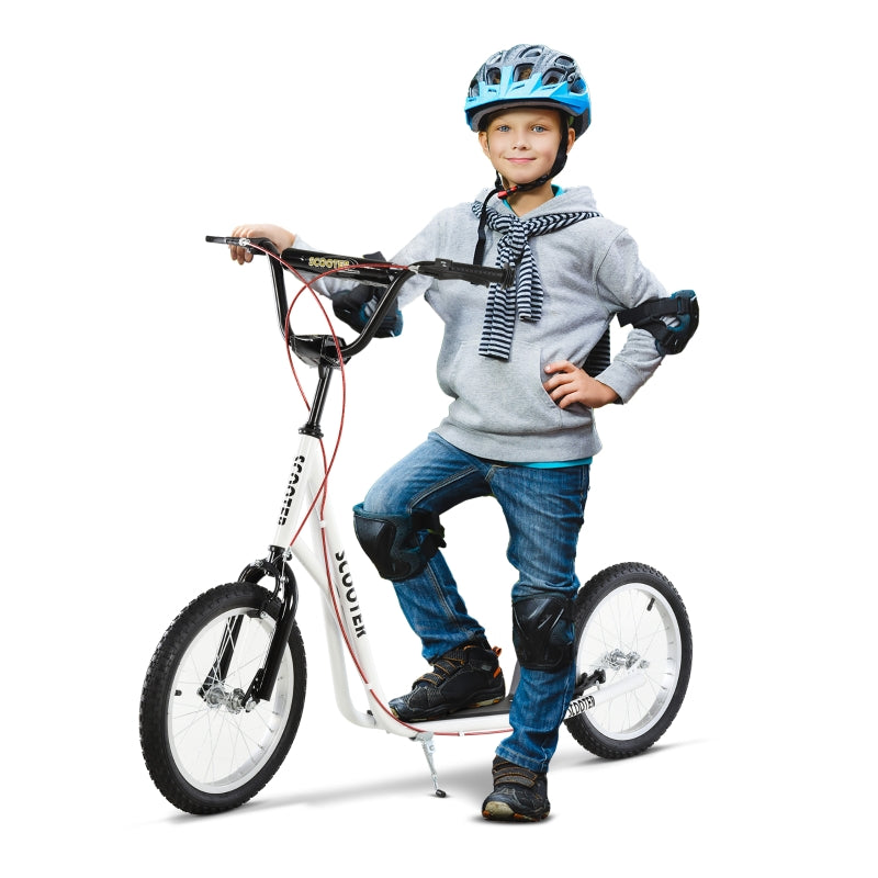 children's scooter with pneumatic tires and handbrake, foldable, 16 inches, white