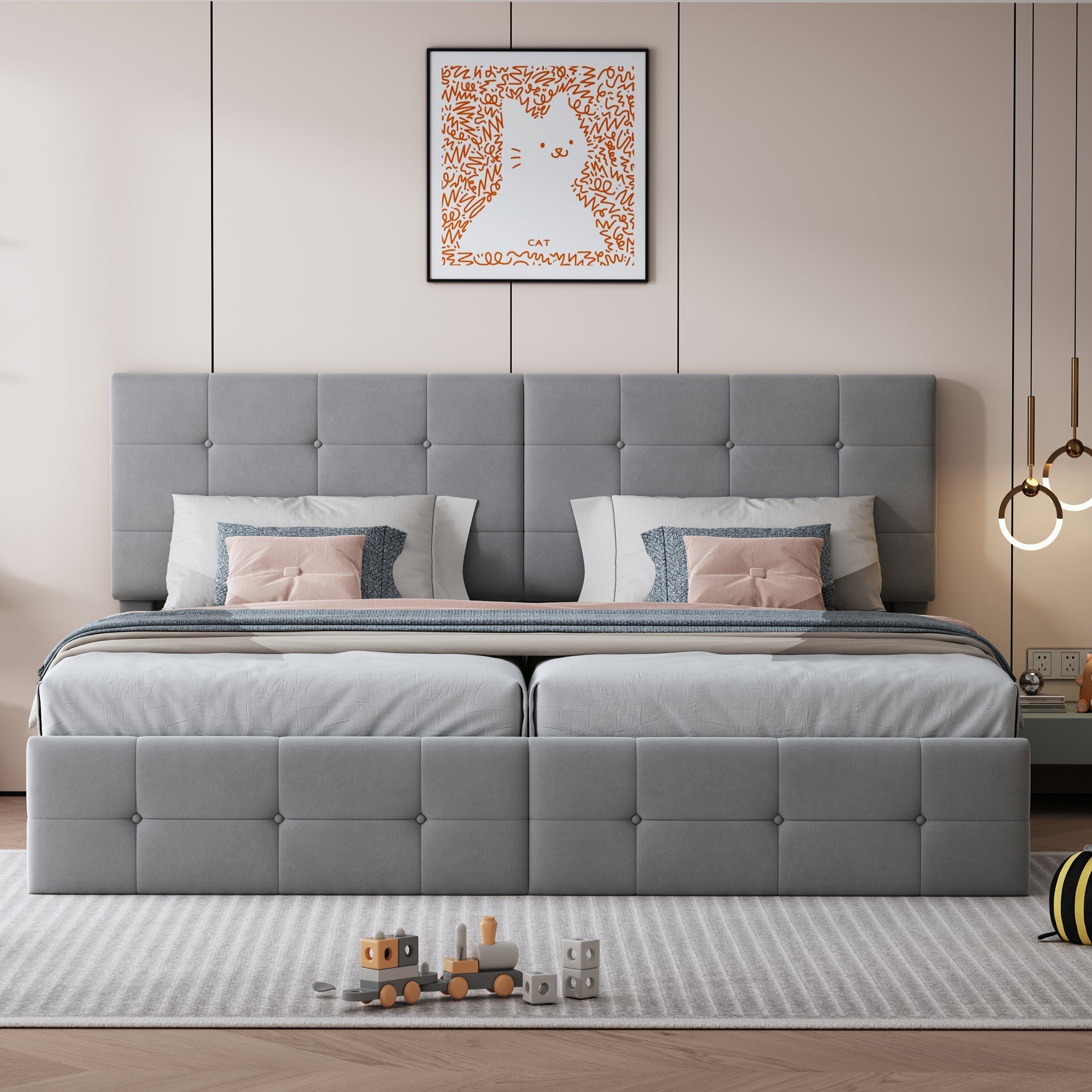 Upholstered Bed 180x200 cm, Hydraulic Storage Multifunctional Double, Velvet Grey