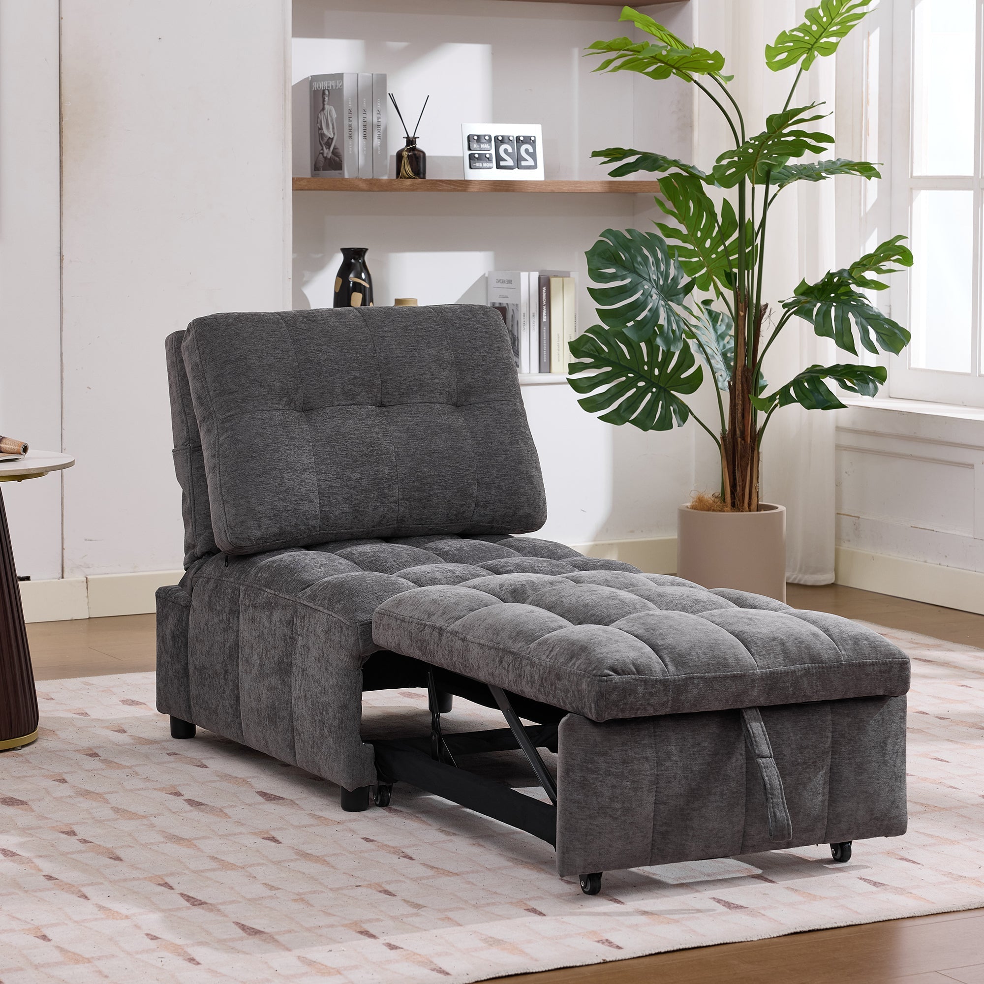 Sleeper Sofa with Adjustable Backrest and Foldable Pull-out, Grey