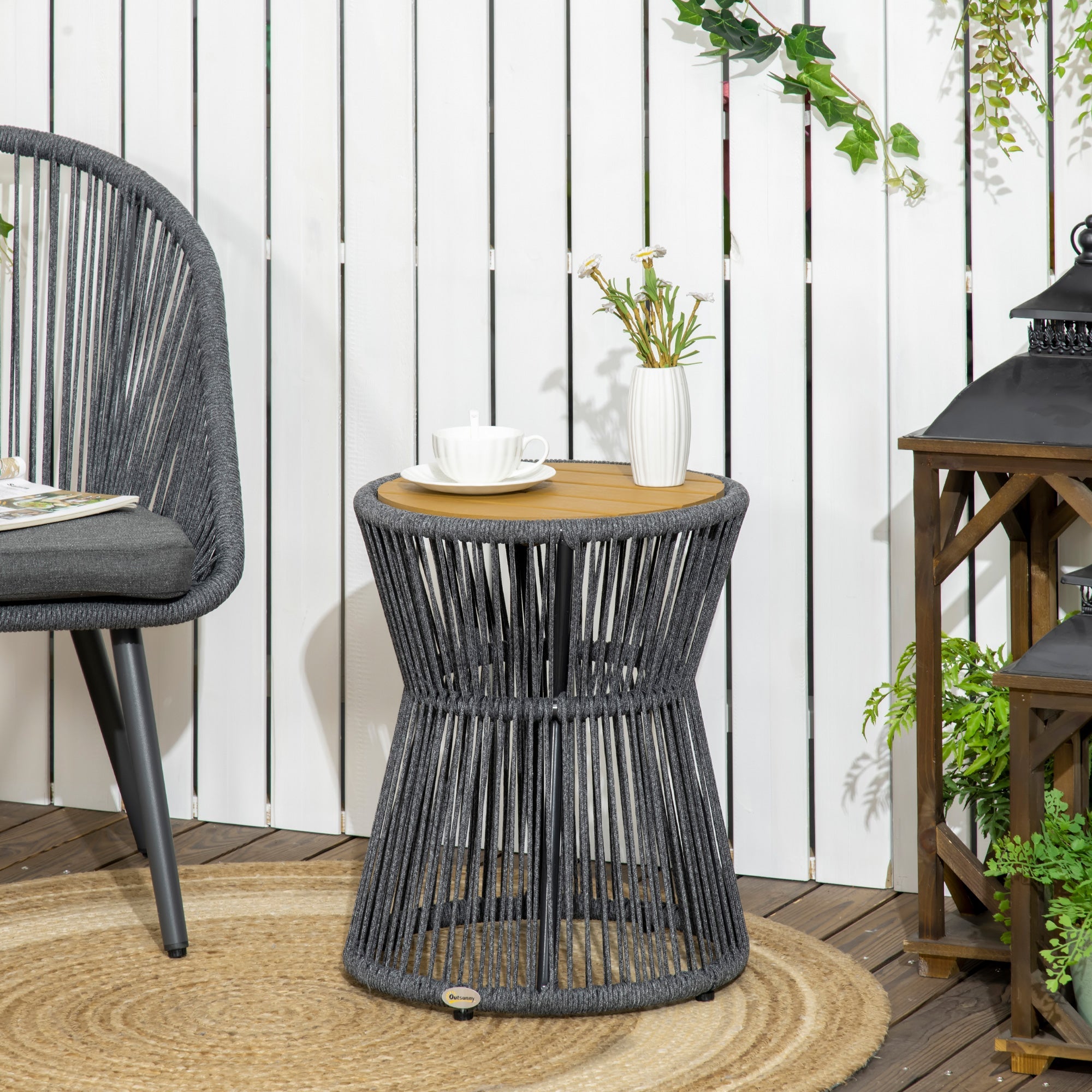 Garden/Bistro/Coffee Table, Adjustable Feet, Plastic Tabletop, Dark Grey + Natural