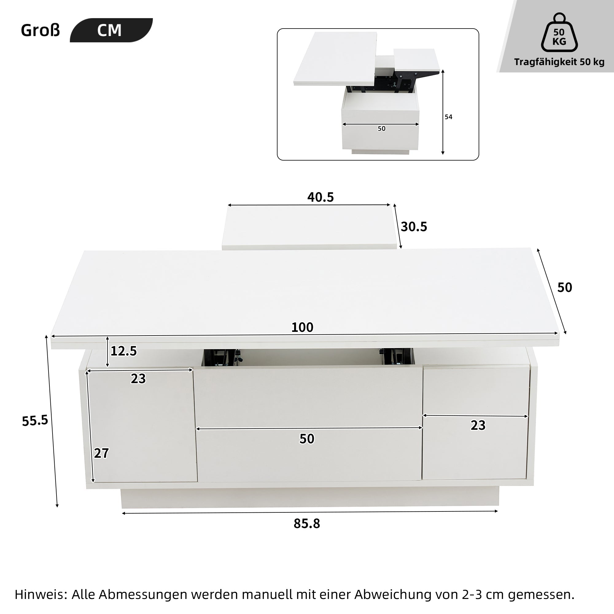 Modern Coffee Table with Double Lift-Top, Hidden Storage, 50kg Capacity