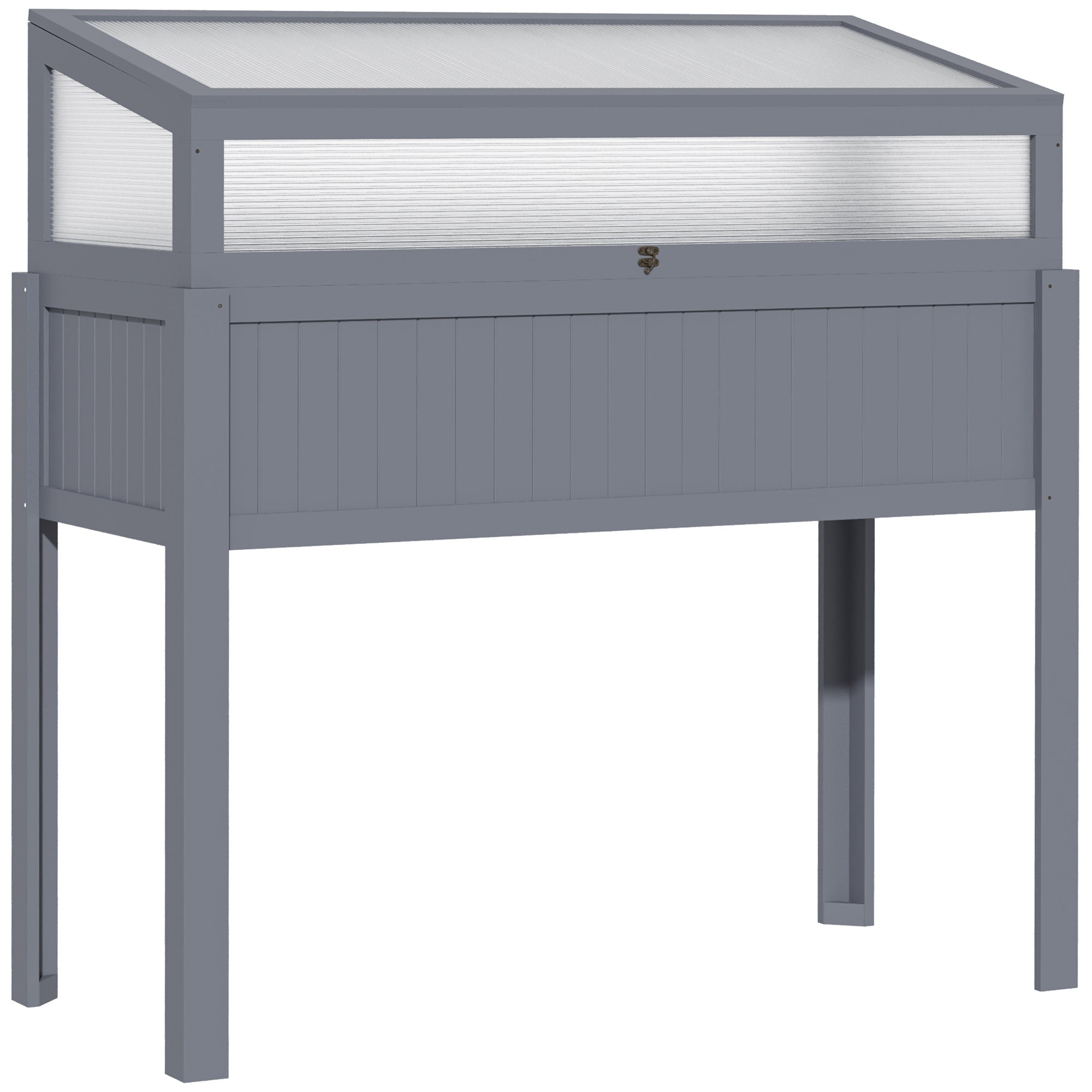 Raised Garden Bed with Cold Frame 2-in-1 Greenhouse 120x54x112/122cm, Wooden Polycarbonate Grey