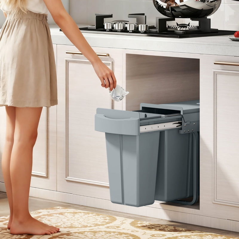 Extendable Waste Bin 30L with 2 Removable Buckets - Grey Metal