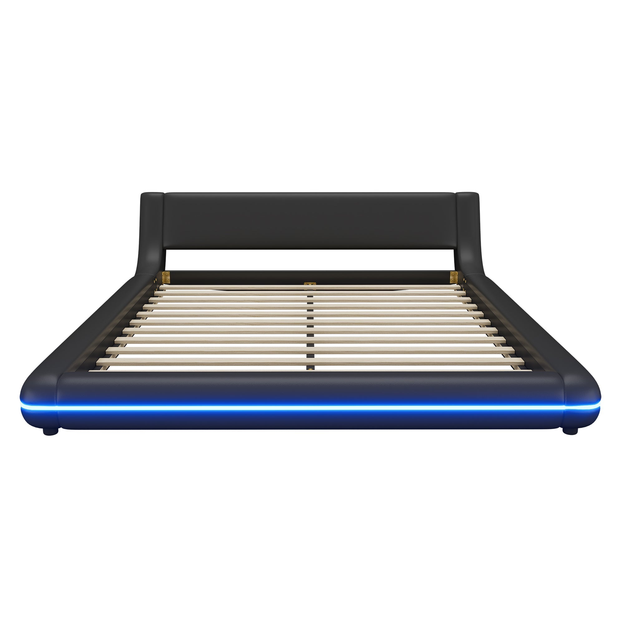 Flatbed Floor Bed 160x200cm with LED Ambient Light PU Black