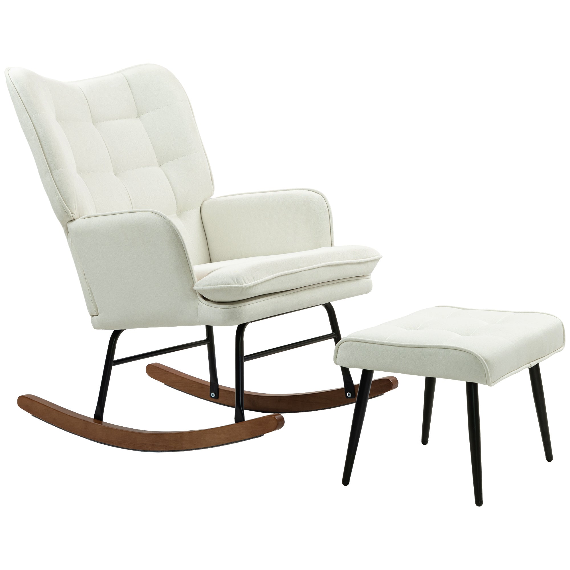 Rocking Chair with Footstool, Armchair/Nursing Chair 130 kg Capacity, Linen Look