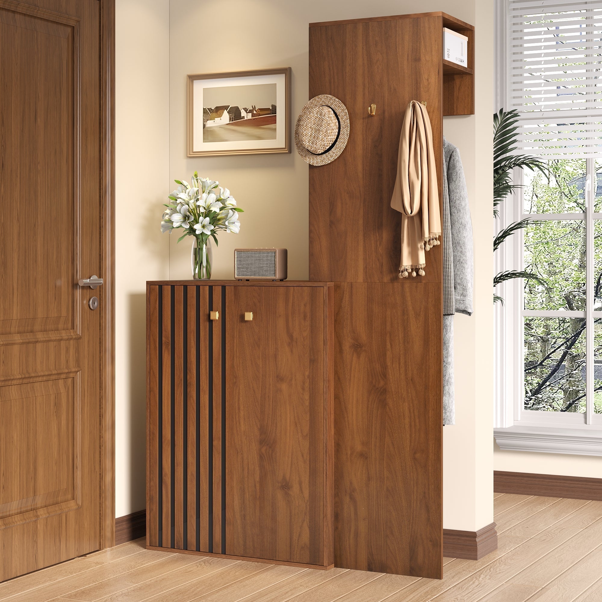 Modern Wardrobe Set with Shoe Cabinet, Storage and Clothes Rail, Wood Case