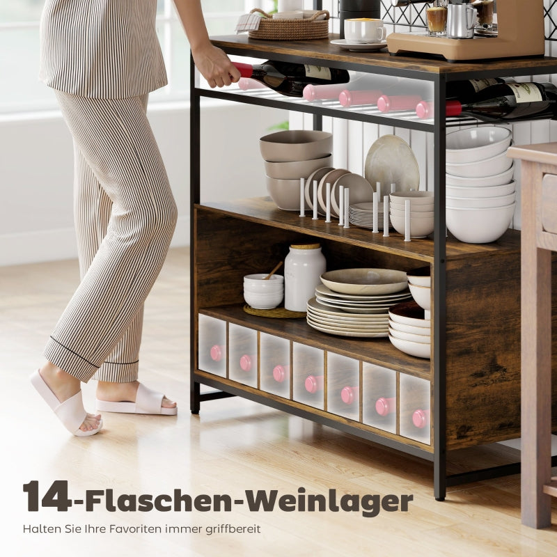 Küchenregal mit Arbeitsplatte, Gitterplatten, 5 Haken, Braun