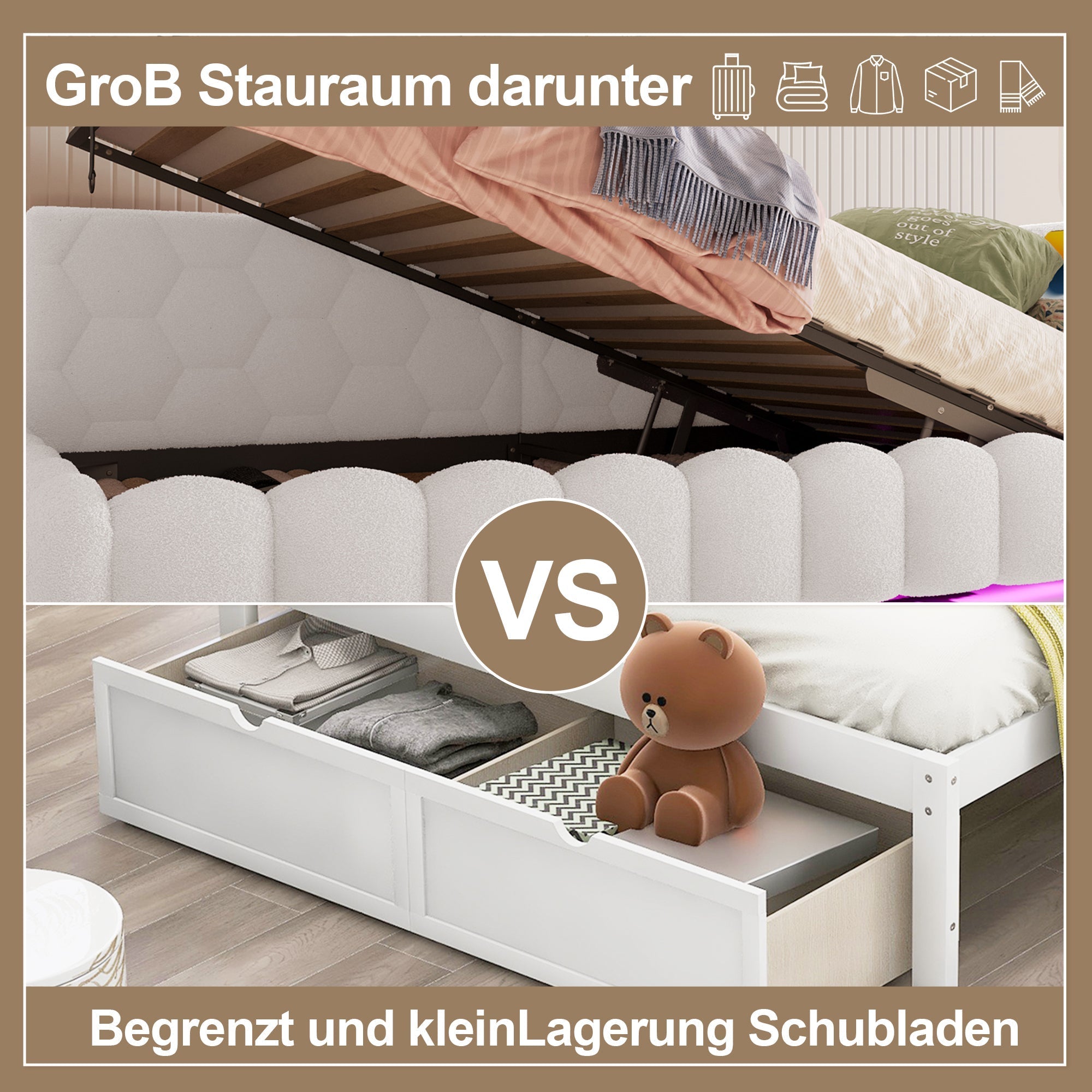 Daybed Sofa Bed 90x200cm Hydraulic Storage LED USB/Type-C - Imitation Fleece White