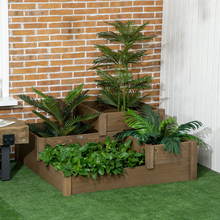 Raised Vegetable Bed, 3-Level Planter for Herbs 122x122x51 cm, Fir Wood Brown