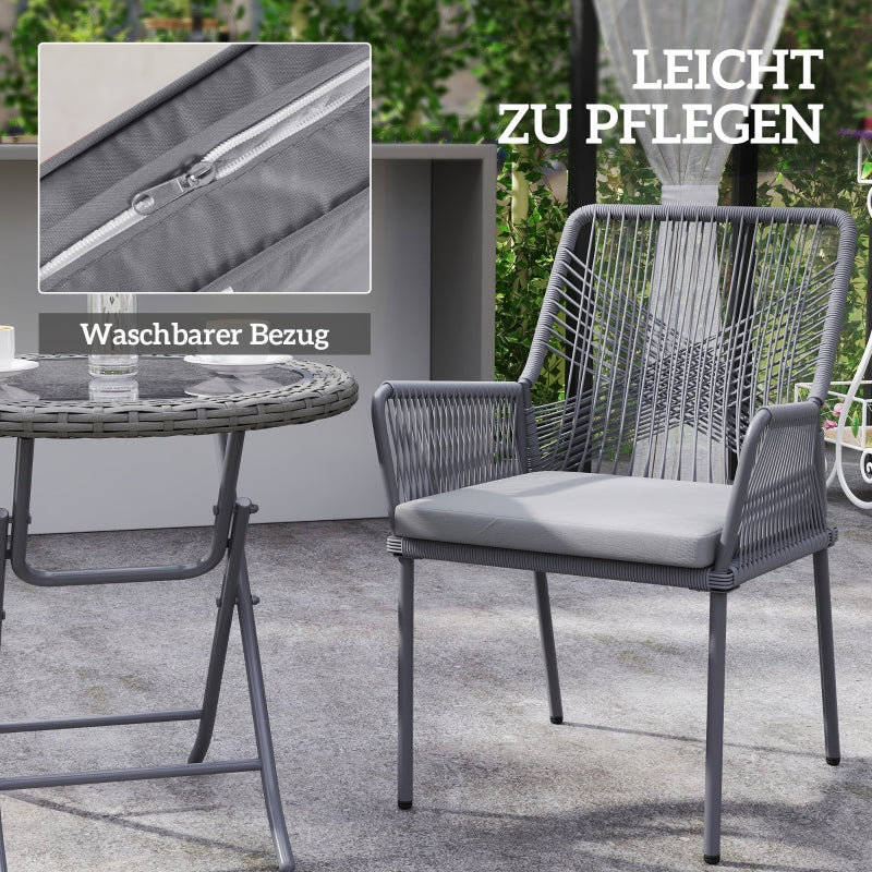 Garden Chairs, Set of 2, Rattan, Dark Grey