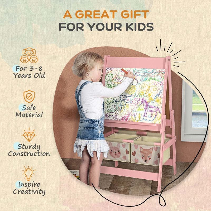 Kids Easel 3-in-1 with Paper Roll and Storage, Pink