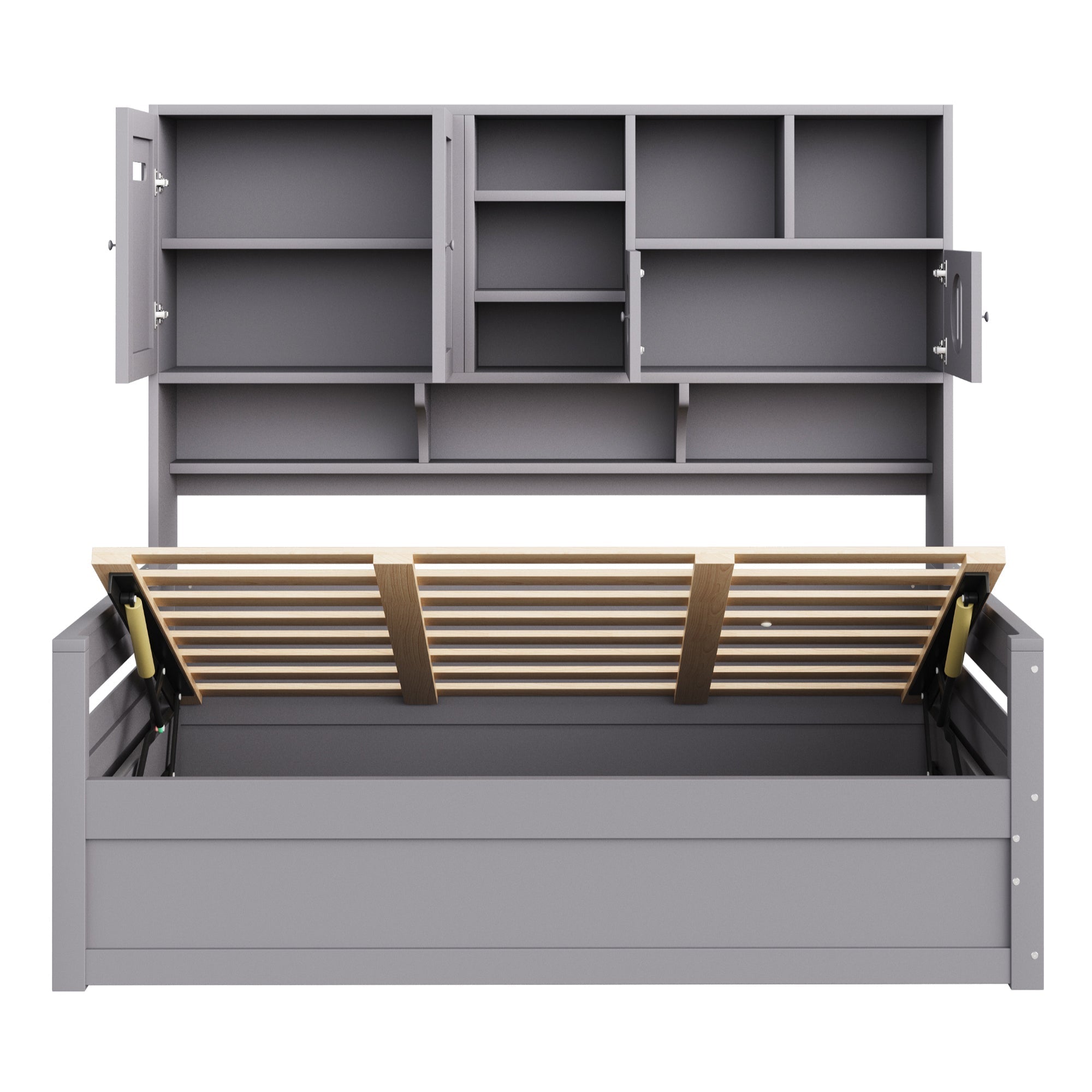 Sofa Bed, 90 x 200 cm Multifunctional Hydraulic Single Bed Frame, Grey Wood