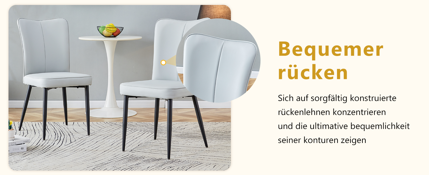 Dining Chairs Set of 2 Modern 89cm High PU Black Metal Legs Light Grey