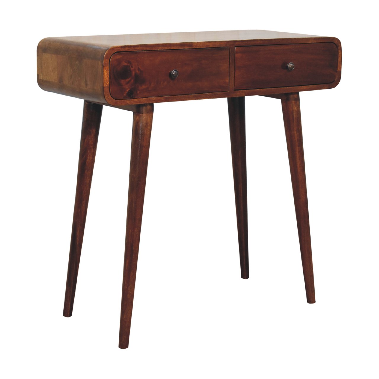 Solid Wood Curved Hallway Table, 2 Drawers, Chestnut/Dark Brown