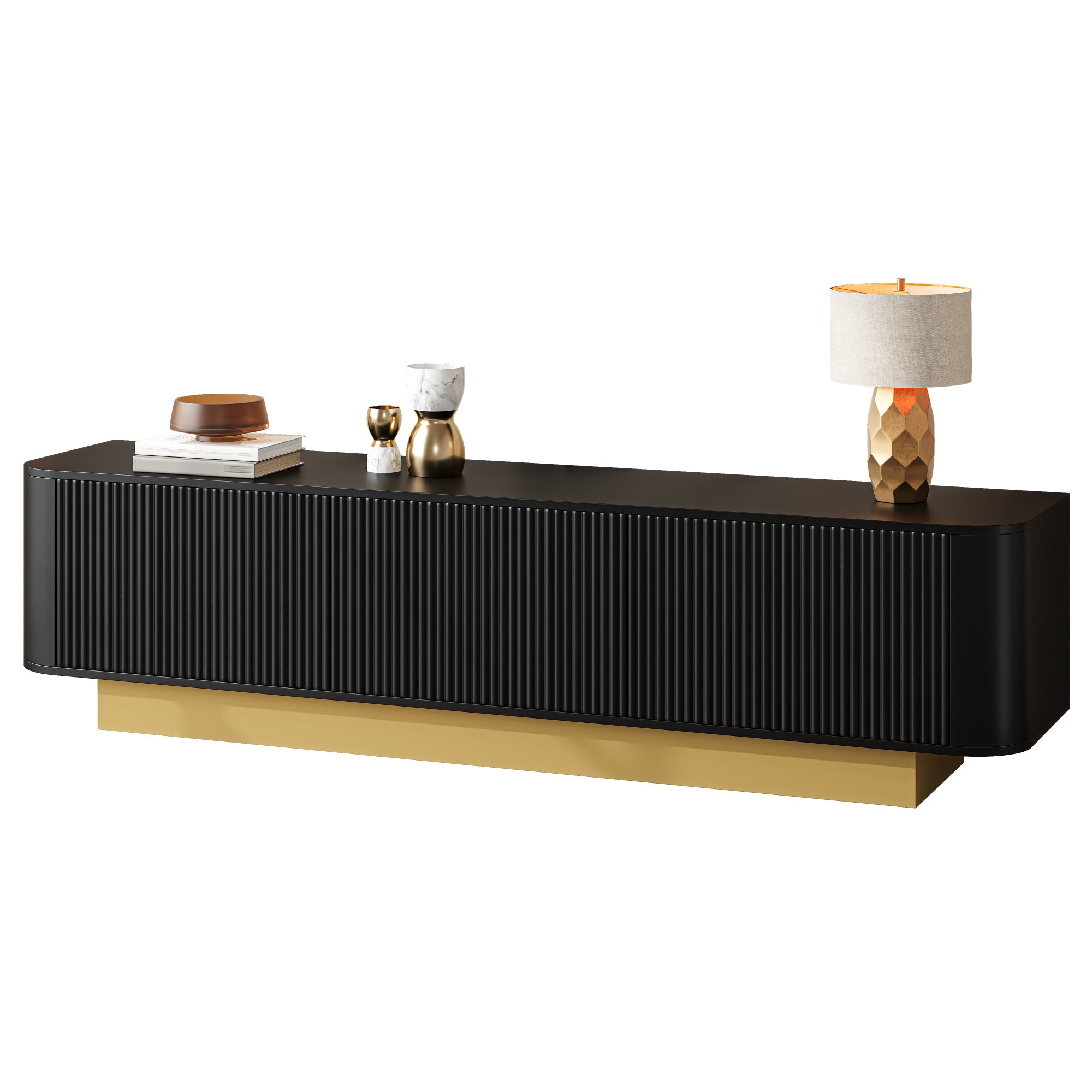 Modern TV Stand with Storage and Textured Front, Black