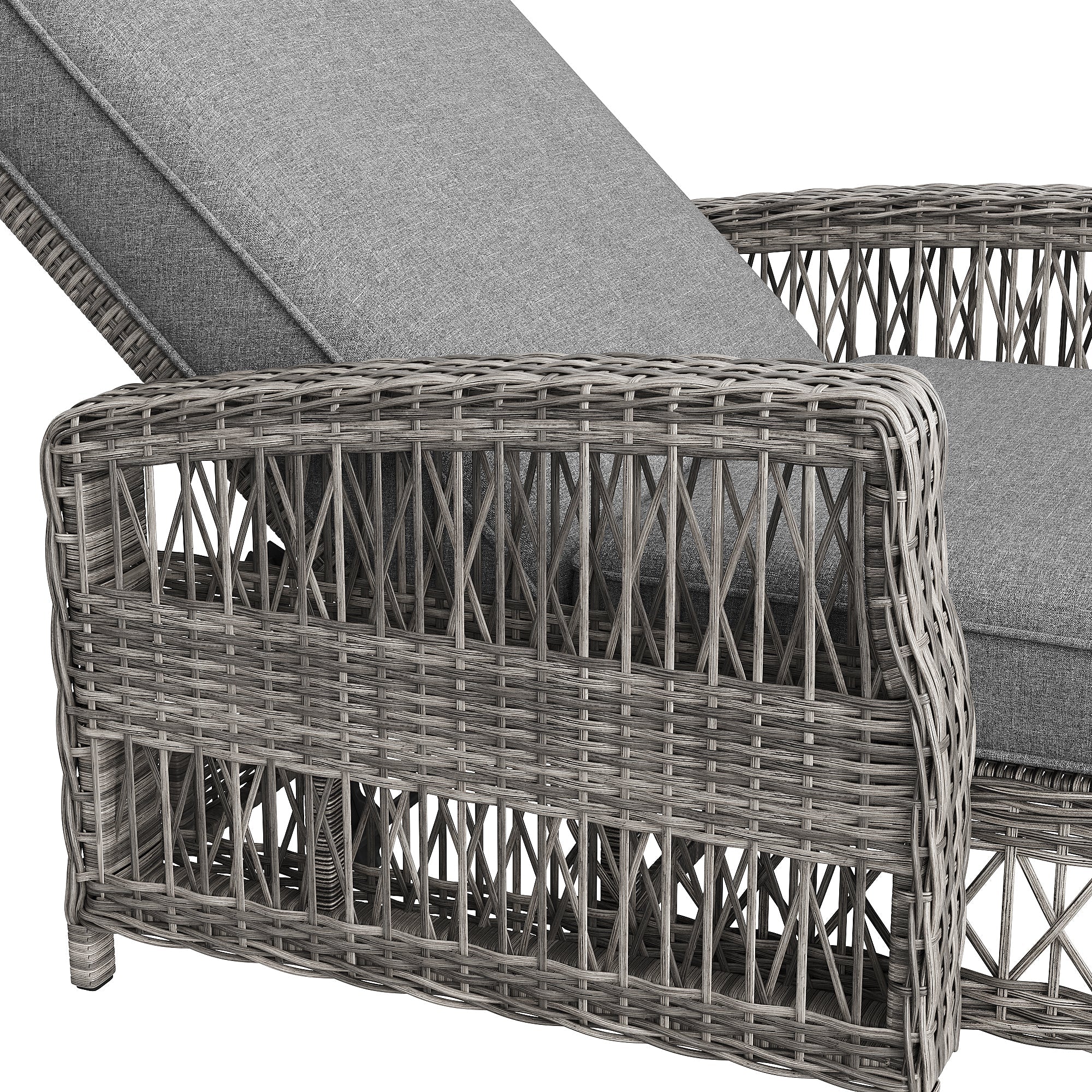 Outdoor Rattan Lounger Set of 2 with Adjustable Backrest and Removable Cushion, Grey