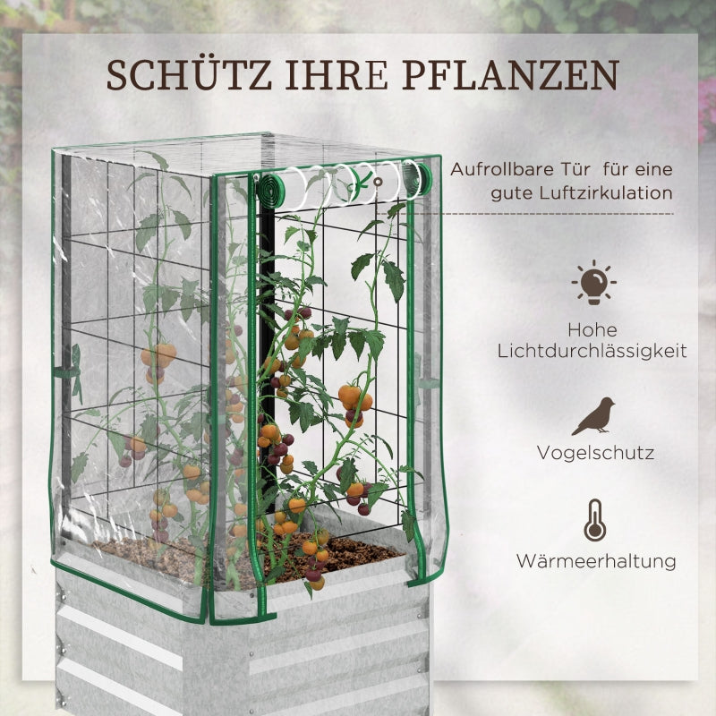 Hochbeet-Set Pflanzkasten mit Kunststoffabdeckung & Rankgitter, 53x53x90cm, Holz