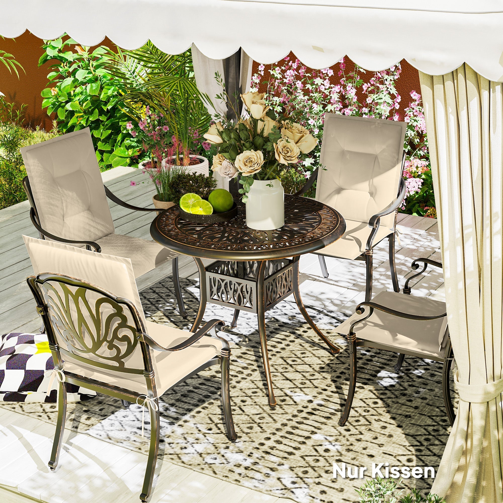 Sitzkissen, 4er-Set Stuhlkissen, Outdoor Indoor, Beige