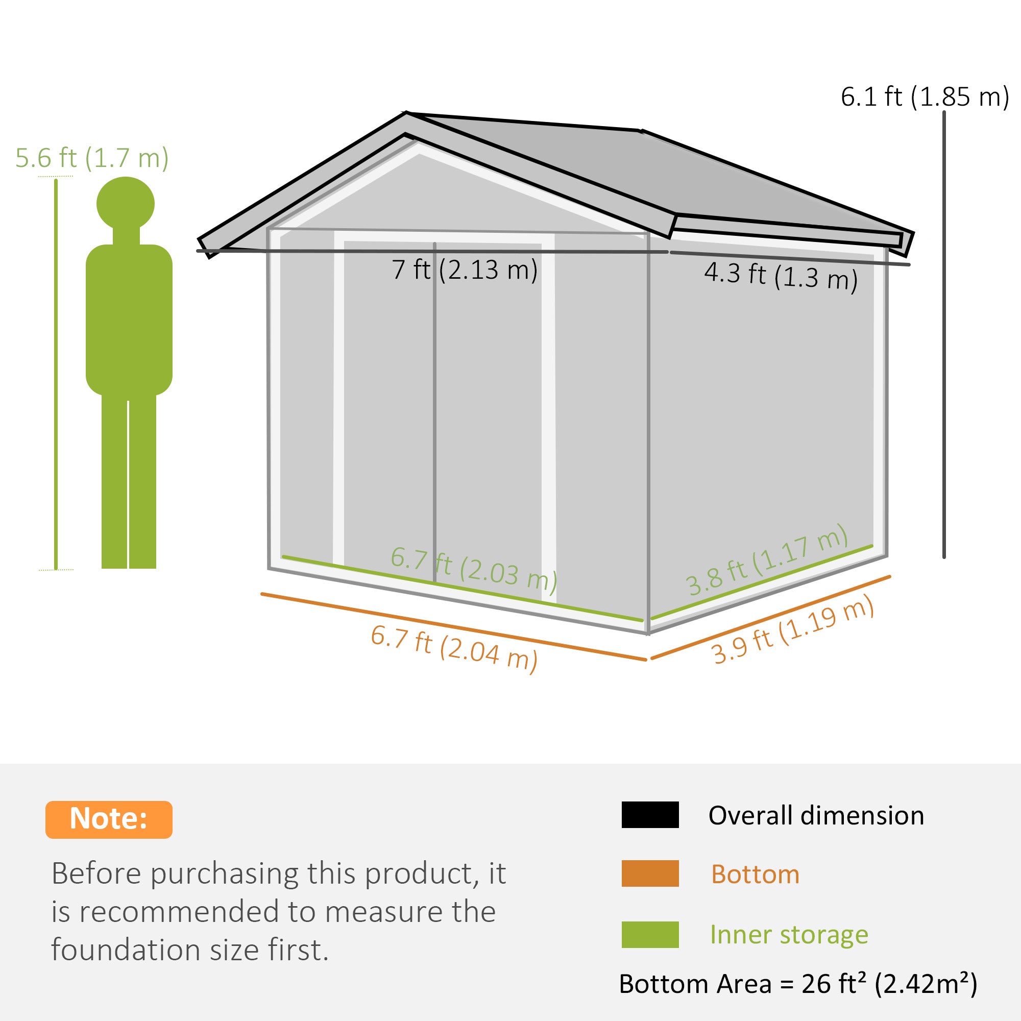 Weatherproof Shed 7 x 4ft Outdoor Bike Storage with Lockable Double Doors, Dark Grey