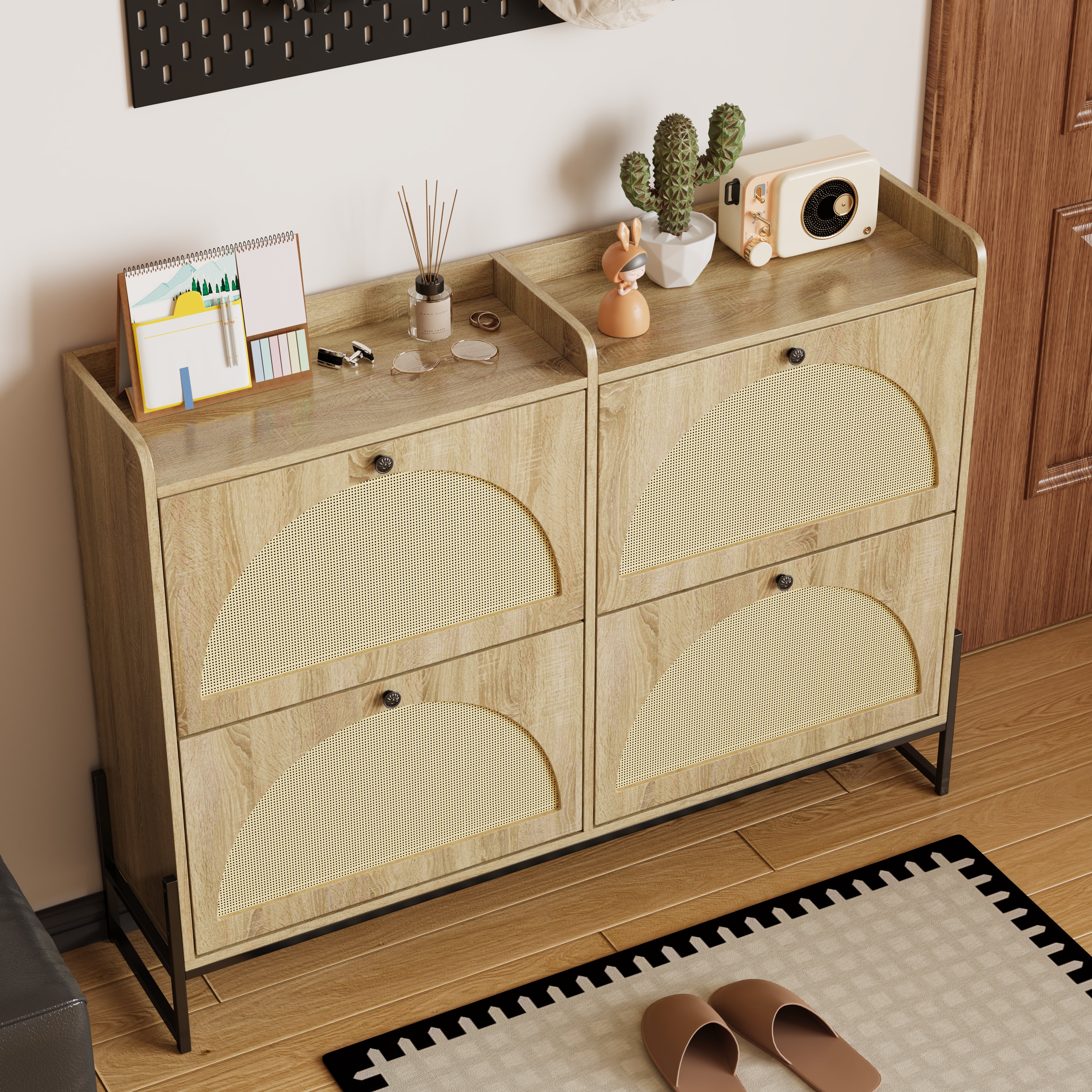 Shoe cabinet 4 flaps adjustable narrow for hallway