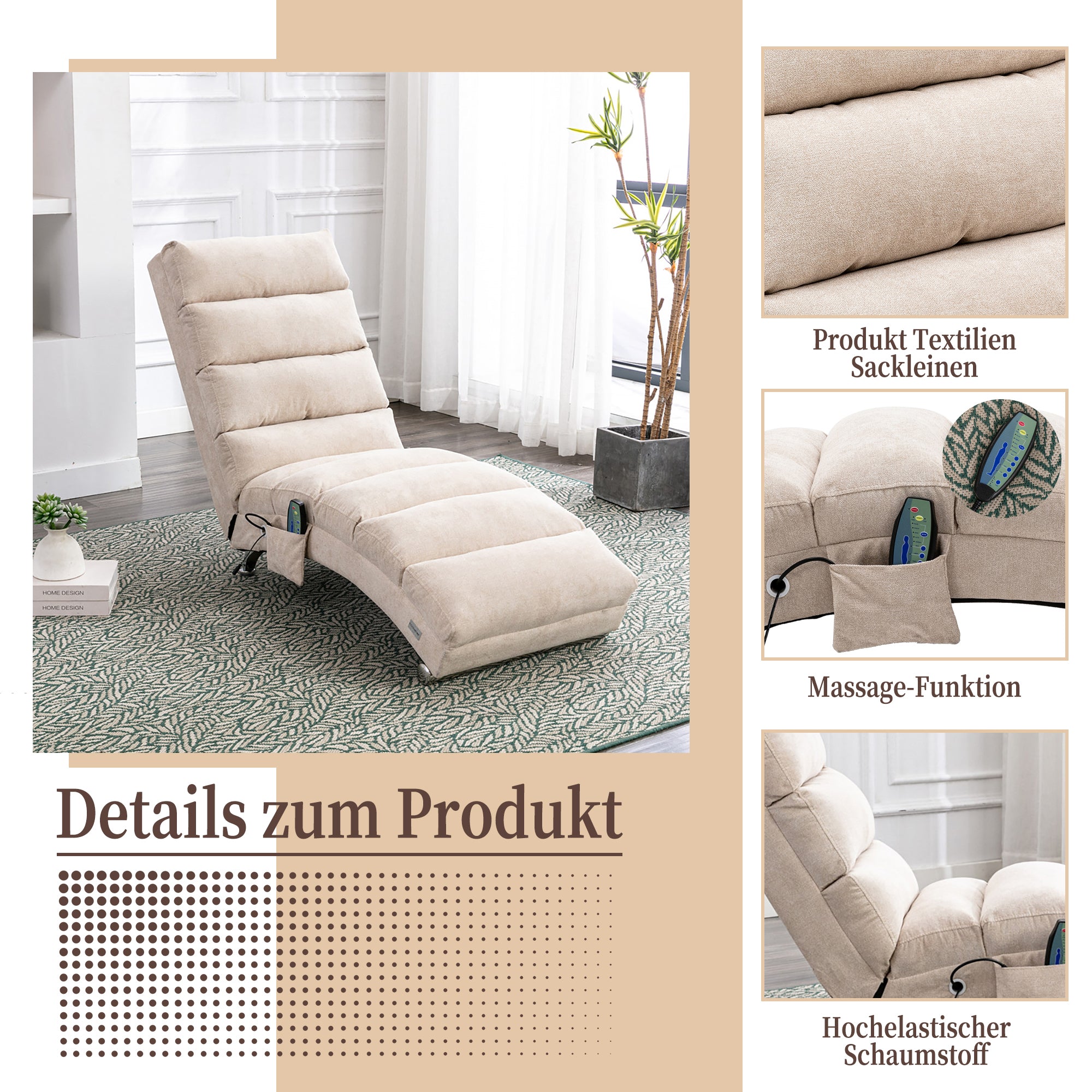 Relaxation Lounger Fixed Reclining Sofa Full Body Support Vibration Side Pockets