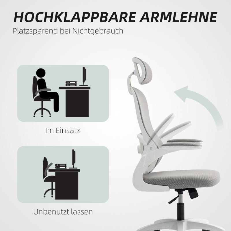 Ergonomic Office Chair Mesh Back Adjustable Height Foldable Arms Rocking - Grey