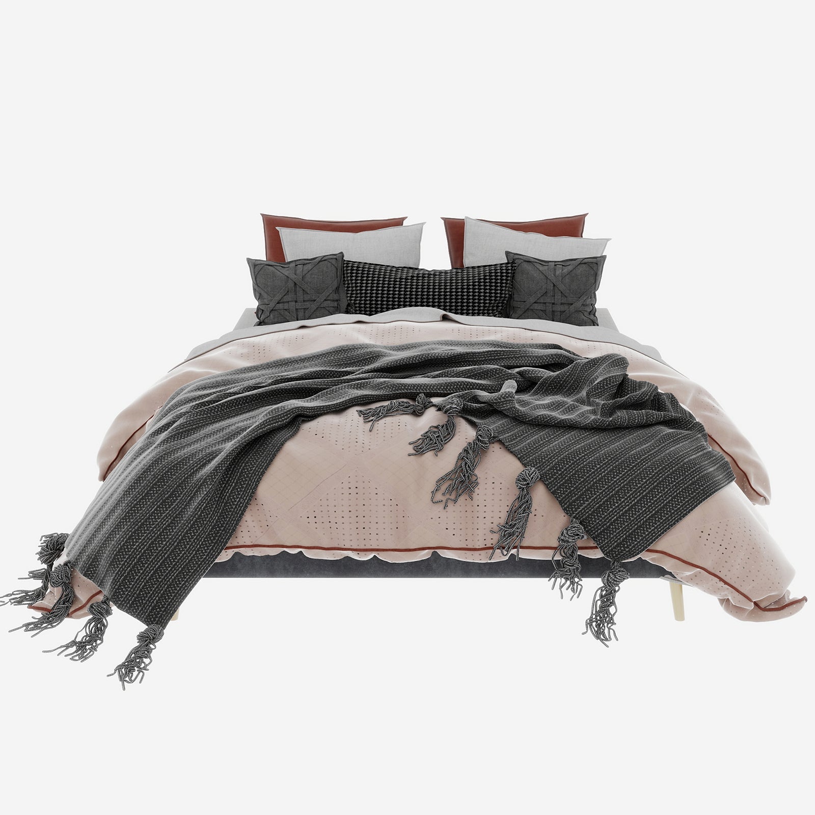 Modern Minimalist Bed Frame 160x200cm Low-Profile Dutch Velvet Grey