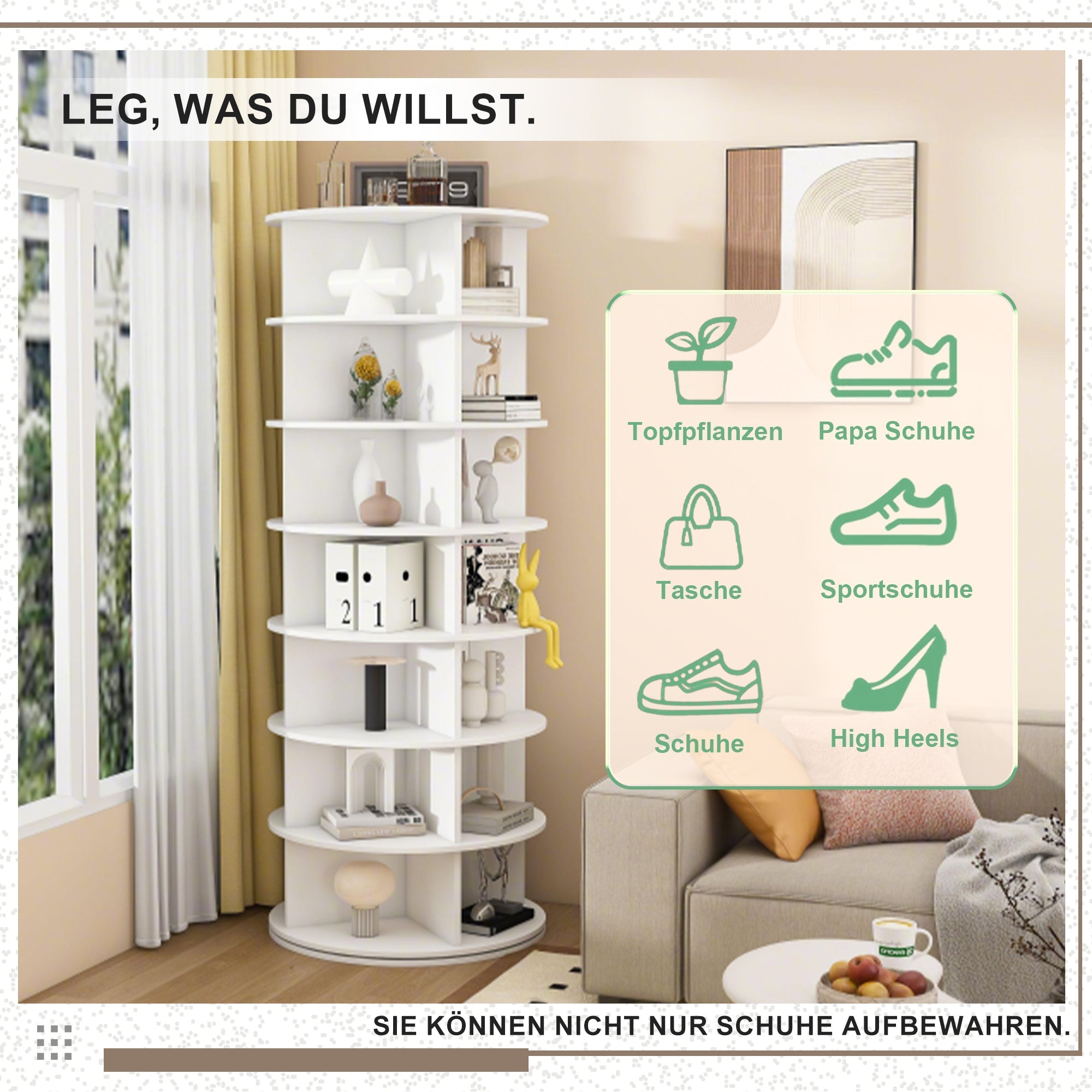 Shoe Rack Tower 7-Tier 360° Rotatable 28 Pairs - White