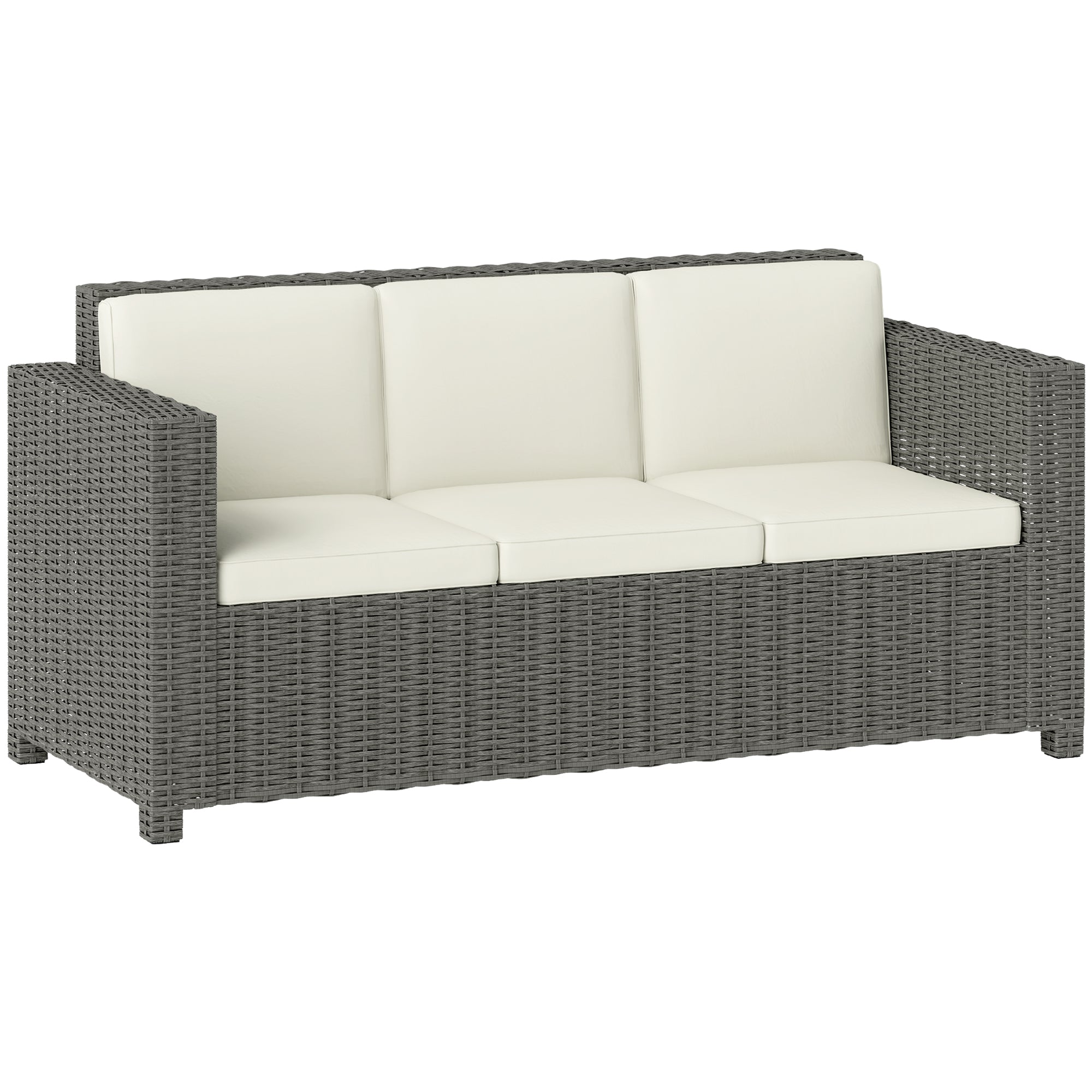 3 Seater Rattan Sofa, All-Weather Wicker Metal Frame with Fire Resistant Cushion, Cream