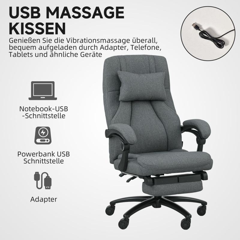 Vinsetto Massage Office Chair with USB Interface, Swivel Wheels, Dark Grey