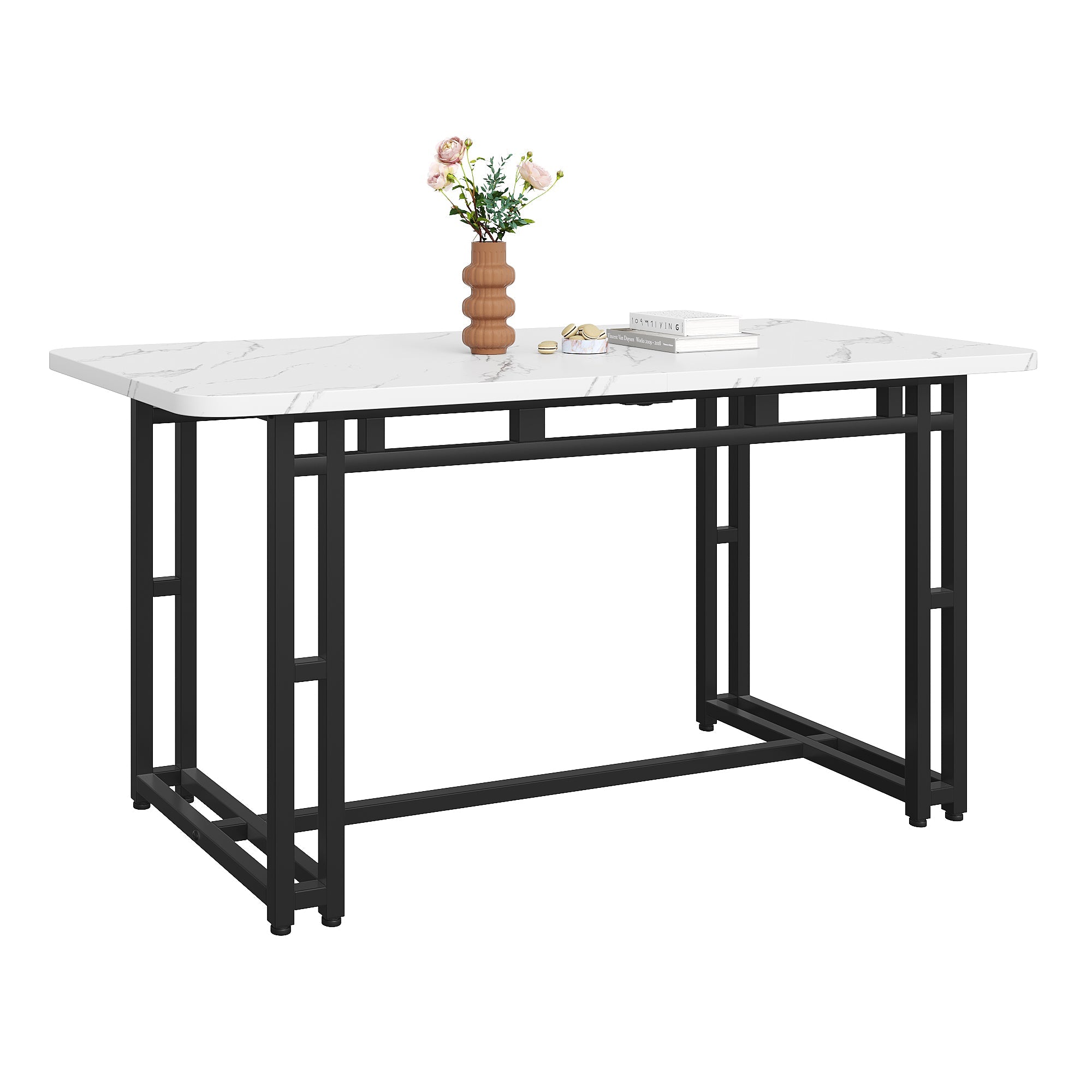 Dining Table 120x70cm Lightweight Luxury Rectangular Metal Frame Black
