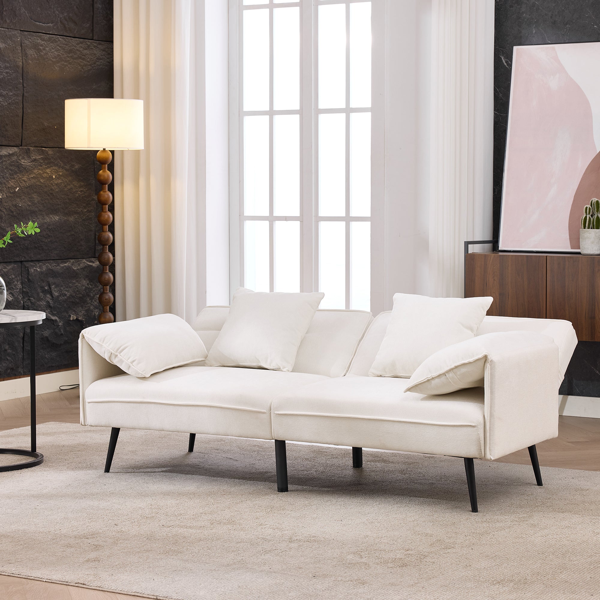 2-Seater Sleeper Sofa with 3-Position Adjustable Backrest, White