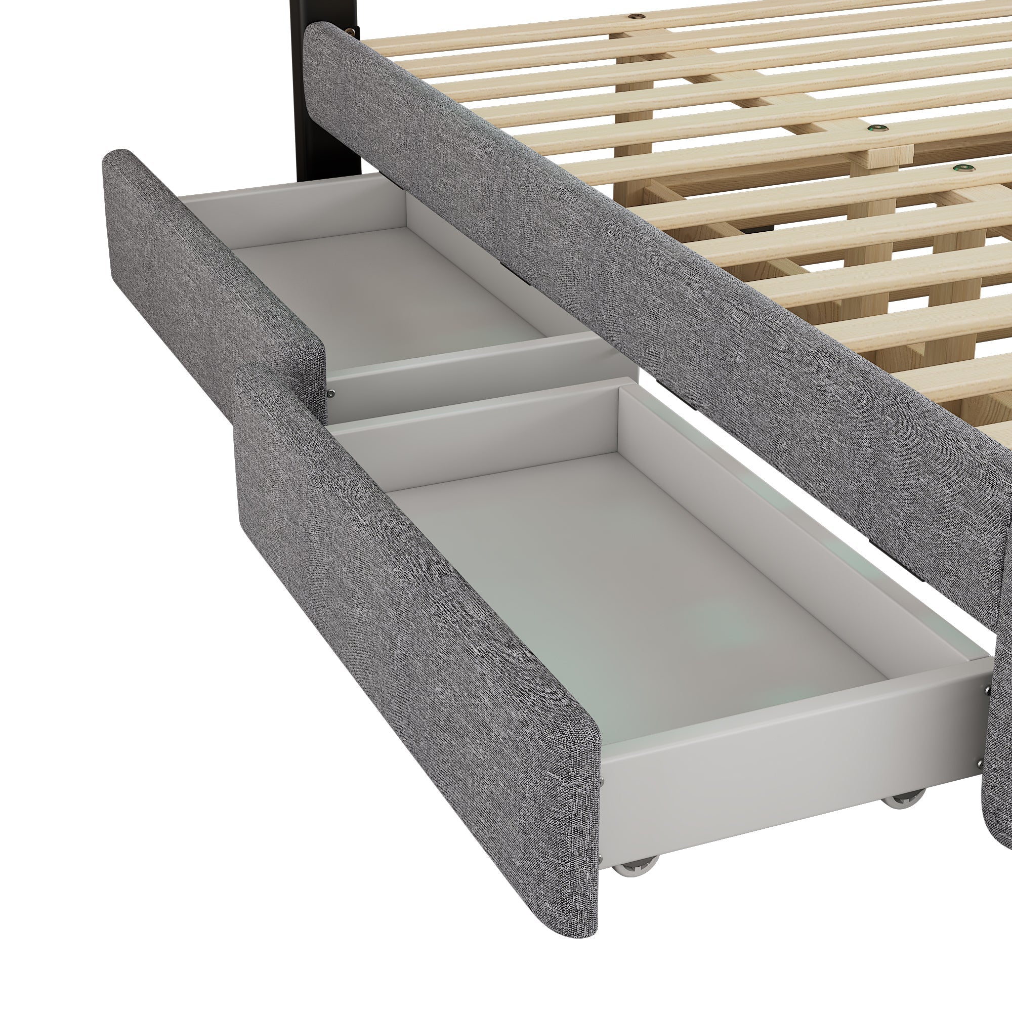 Upholstered Double Bed Pull-out Bed 2 Drawers LED Bedside 140x200cm - Grey