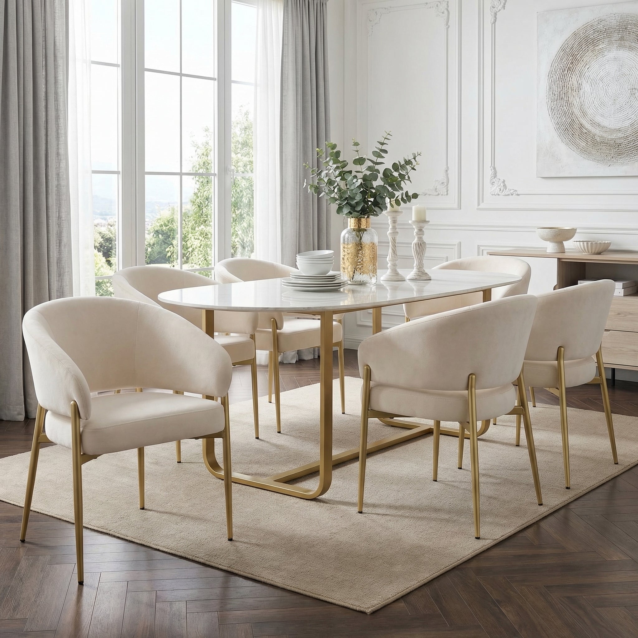 Set of 2 Dining Chairs, Comfortable and Breathable Modern Style, Beige and Champagne Gold Velvet Fabric