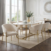 Set of 6 Dining Chairs, Modern Breathable Seating for Living Room and Cafe, Beige Velvet and Champagne Gold