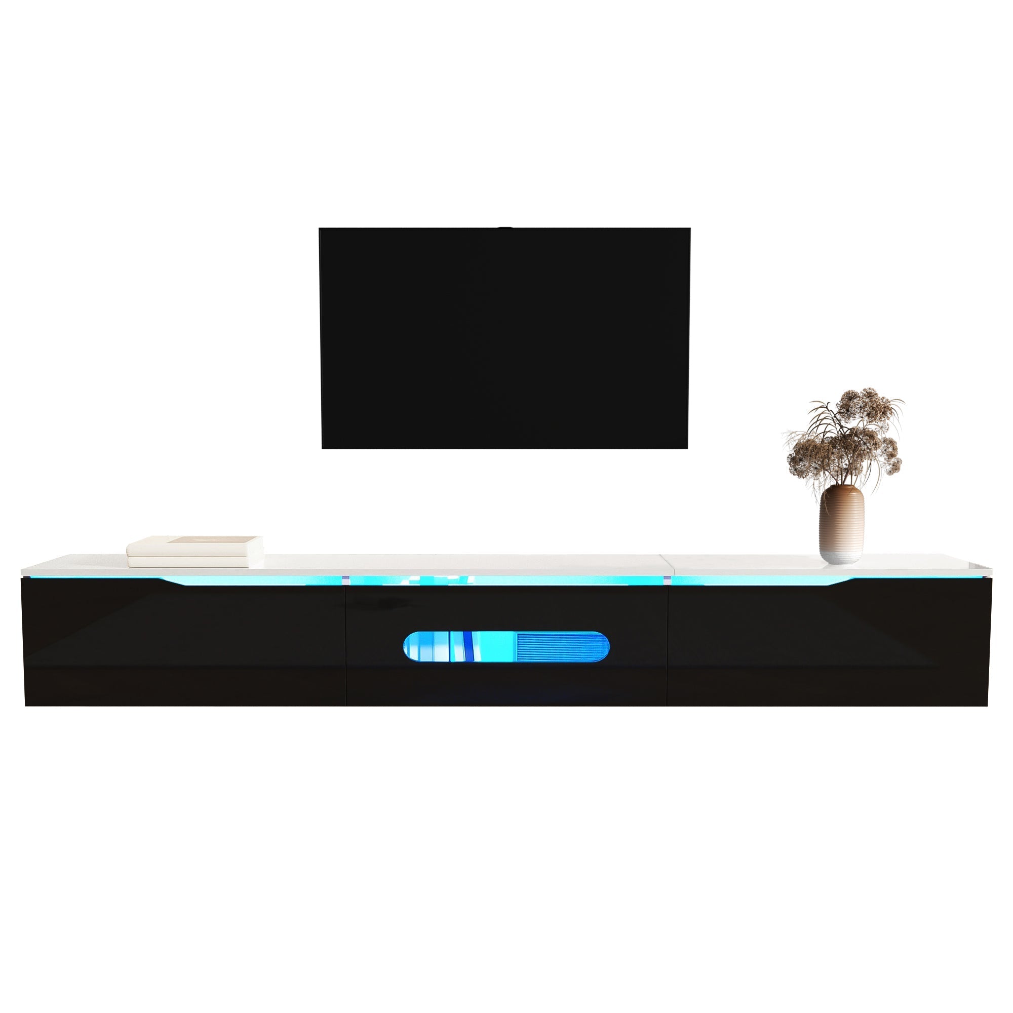 TV Cabinet 180cm LED Wall-Mountable High-Gloss Black and White