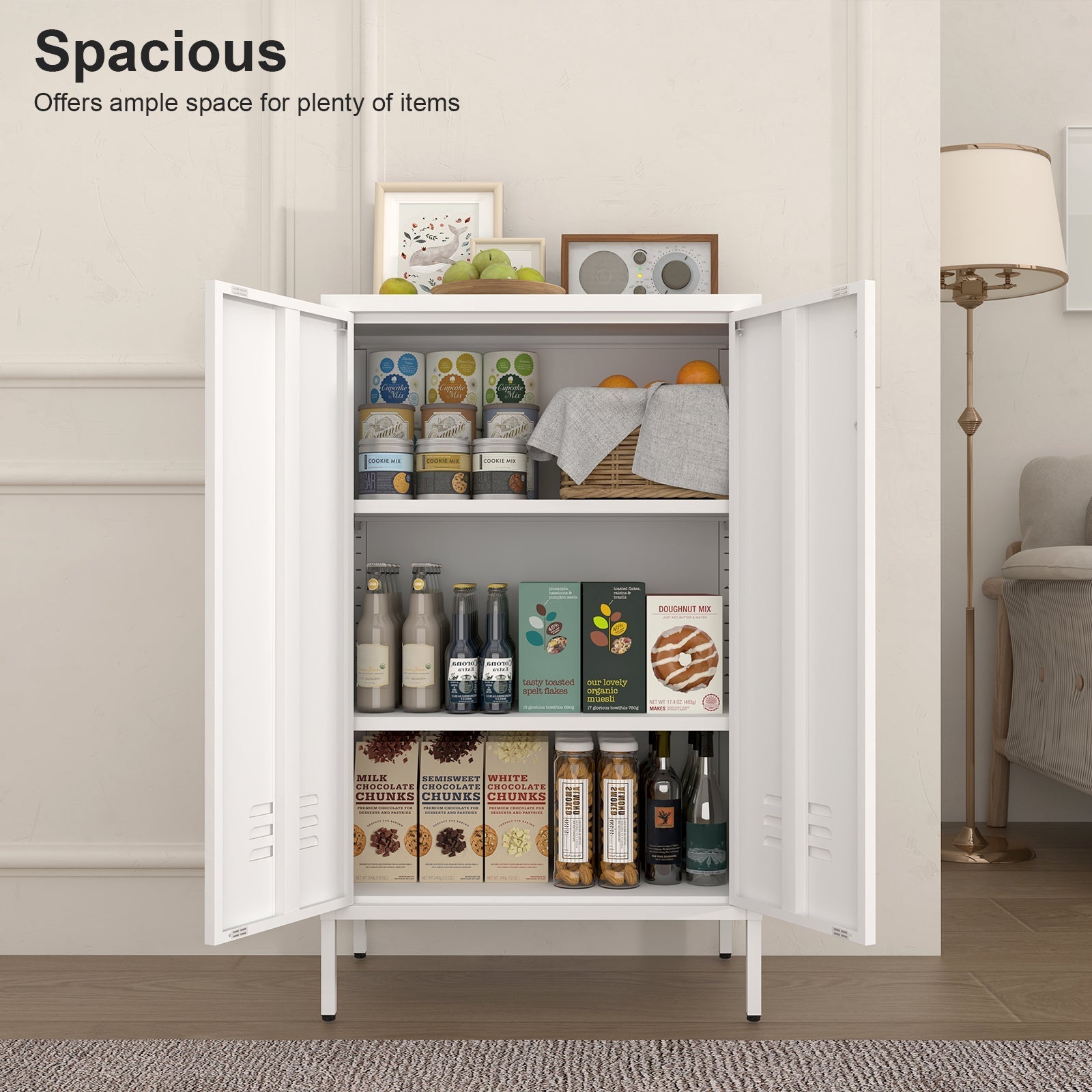 Locker Cabinet with 2 Doors and Adjustable Shelves, Pink Metal