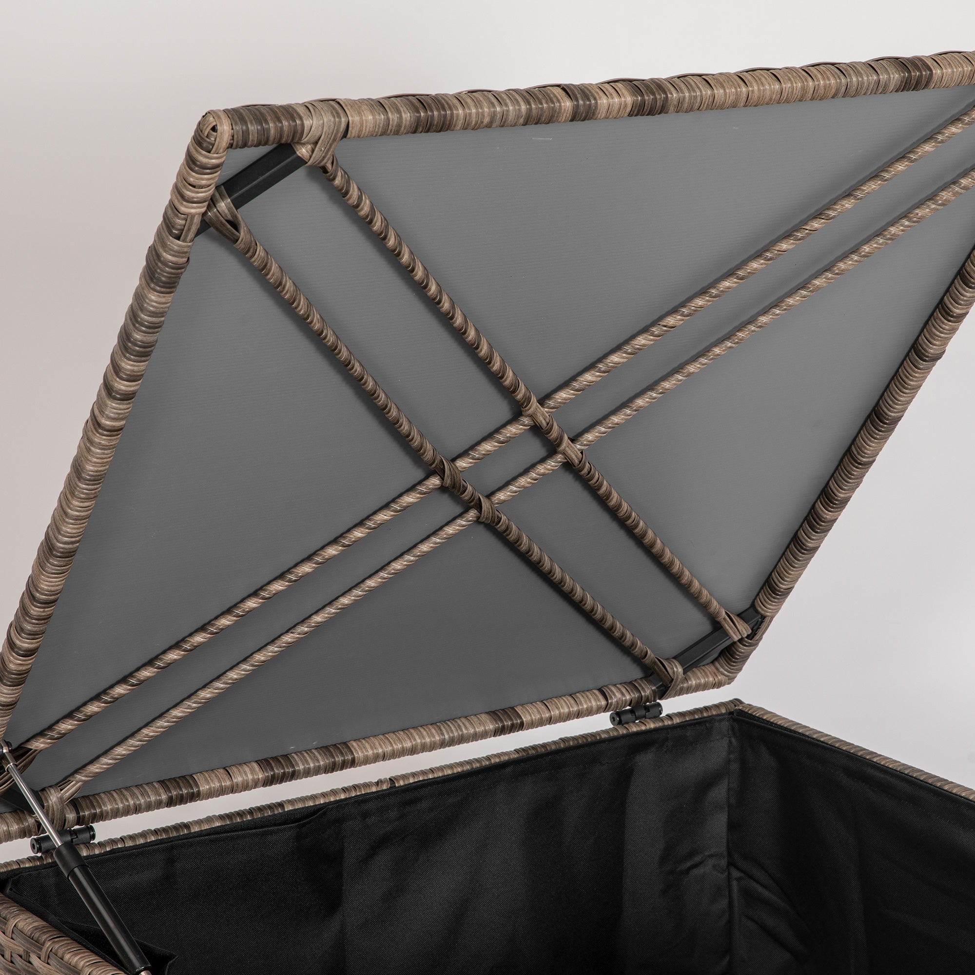 Polyrattan Cushion Box with Lid, Automatic Lifting, Weatherproof, 75x75x70 cm, Sand