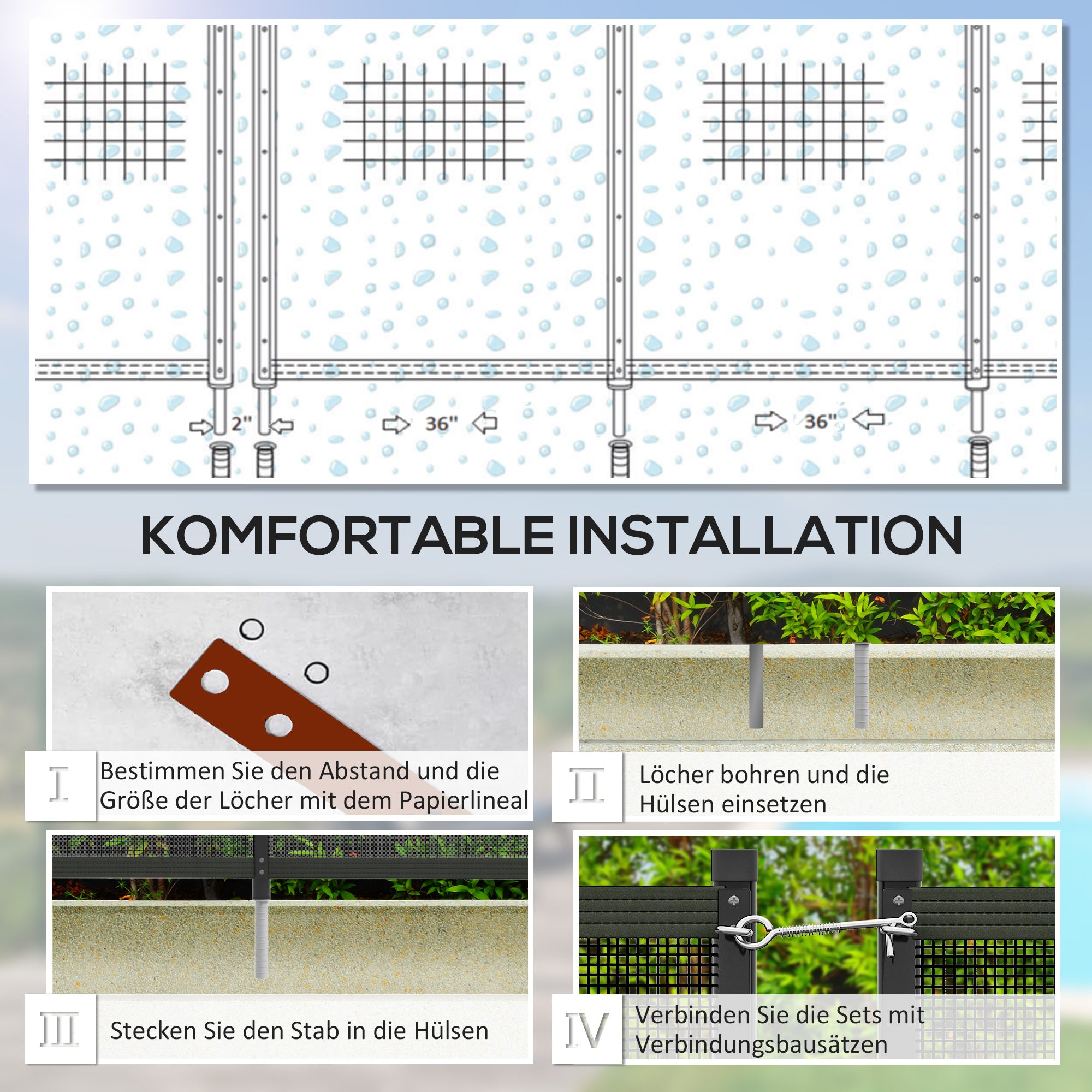 Pond/Pool Fence 365x126cm Decorative Set of 4 Plug-in Black Mesh