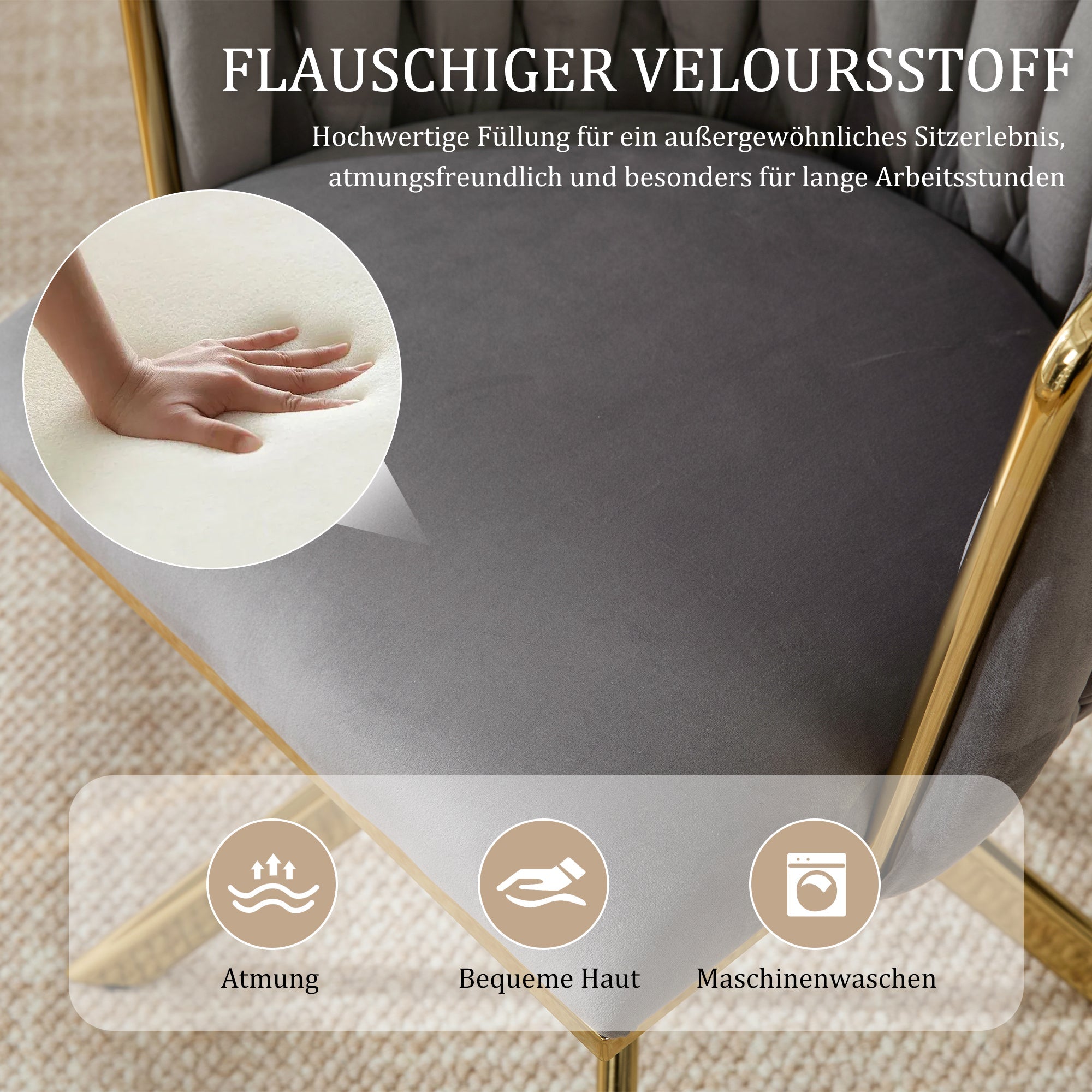 Velour Armchair, Swivel, Ergonomic, Heavy-Duty Metal Frame