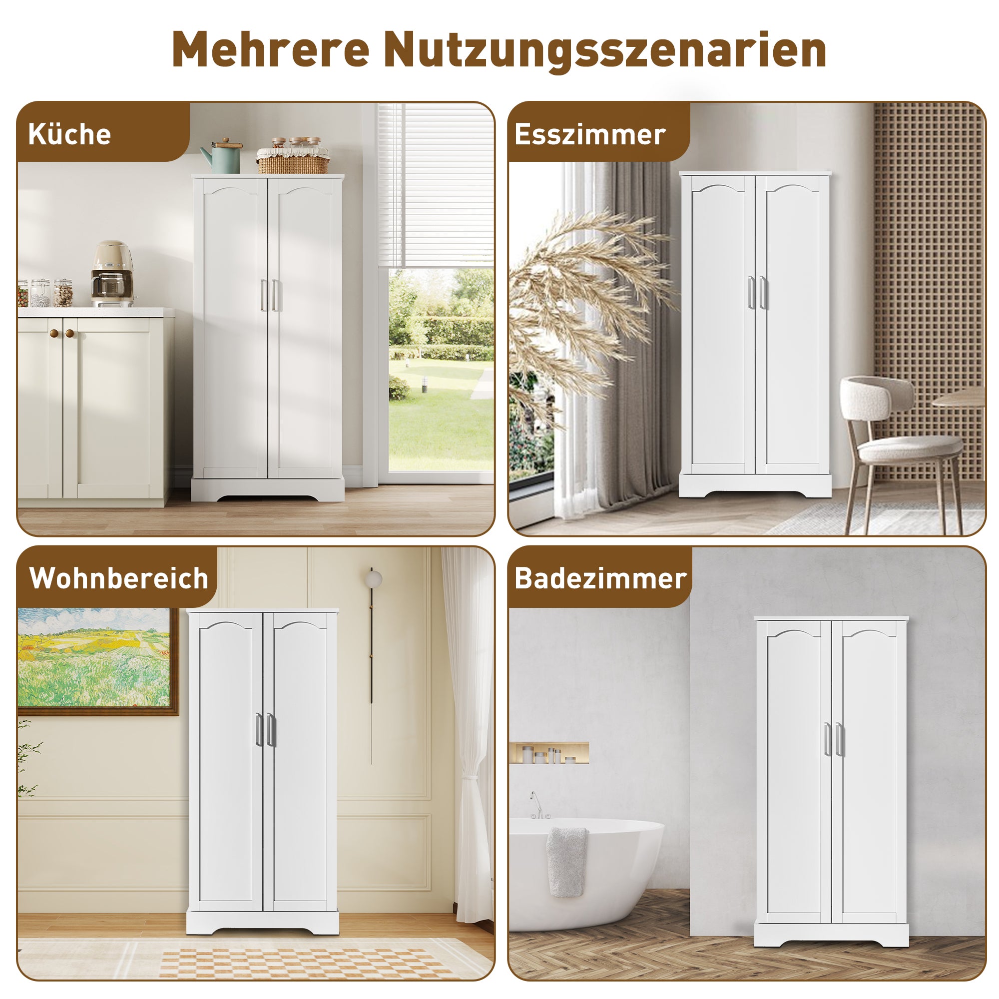 Kitchen Cabinet 60x35x128cm LED Sensor Adjustable Shelves Double Door - White