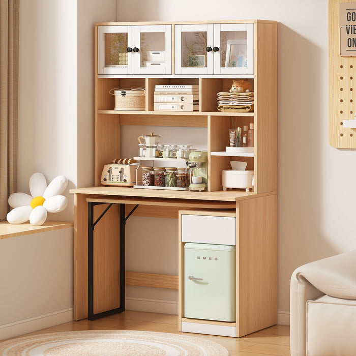 Computer Desk Shelf Cabinet Work Desk 180cm, White Natural