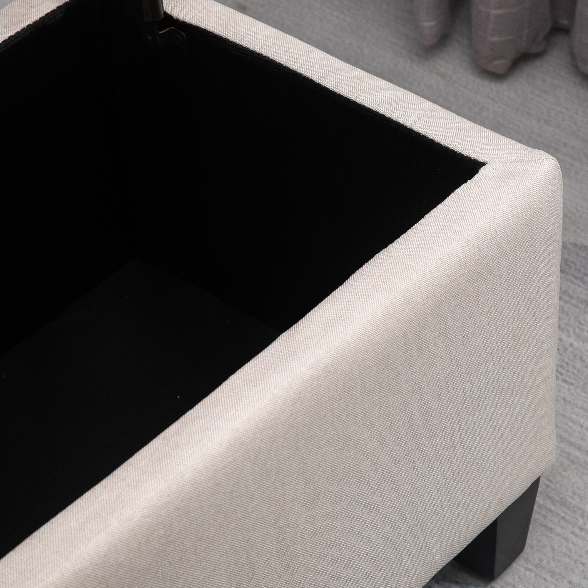 Upholstered bench with storage, chest bench, linen-like polyester cream white