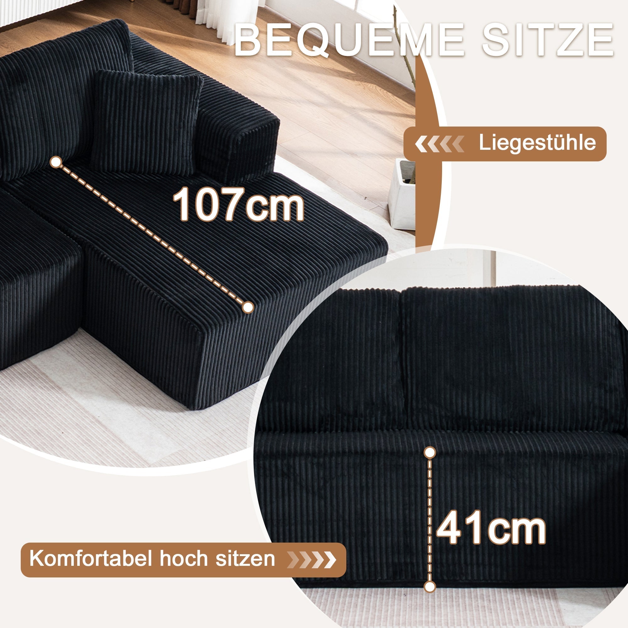 Modern U-Type Modular Sofa with Lounge Chairs and High-Density Sponge, Lamp Plush Fabric